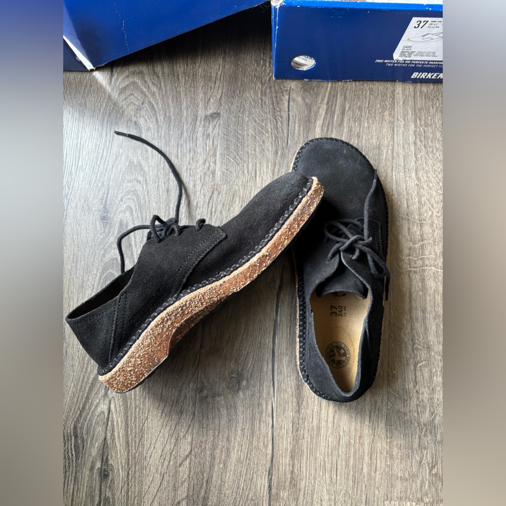 NIB Birkenstock Unisex Gary Black Suede Lace Up Oxford Collapsible Back 37N